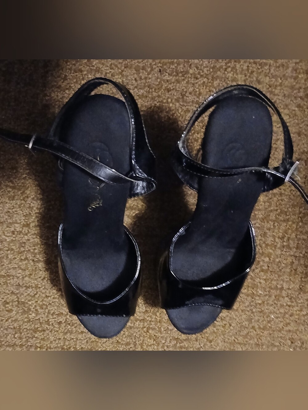 Pre-loved Black Women's Ankle-Strap Open-Toe Stilettos.